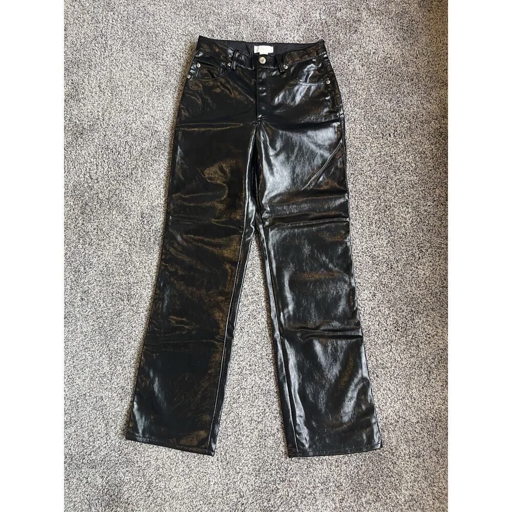 Zara NWT Vegan Shiny Faux Leather Straight Leg Pants Black Size 6